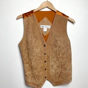 Vintage 80s 90s Suede Leather Embroidered Vest Medium Fairy Grunge Boho Cottage